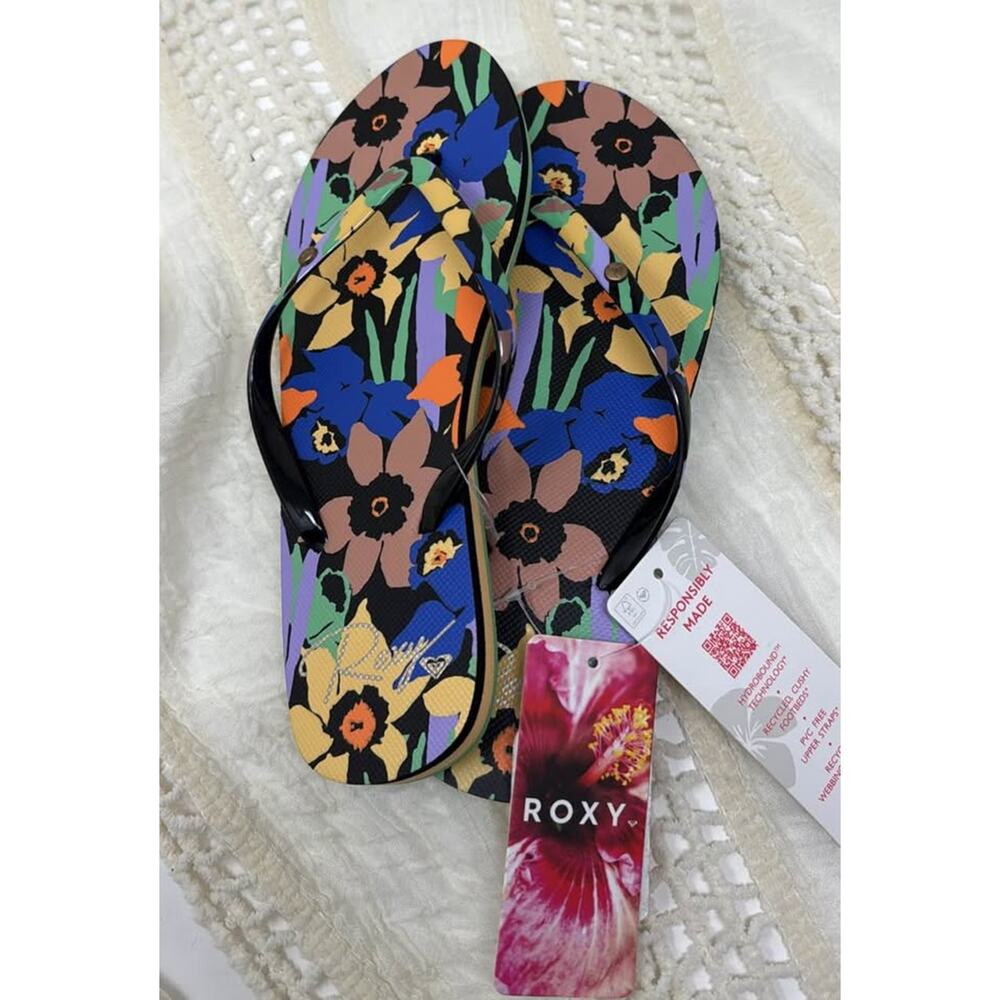 Size 7 Floral Flip Flops, NWT - Picture 1 of 3